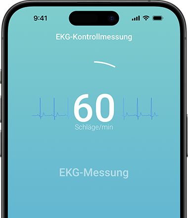 iPhone 15 Pro Max mit der CardioSecur Active App während einer EKG-Messung.