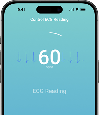 iPhone 15 Pro Max with the CardioSecur Active app during an ECG measurement.