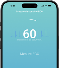 iPhone 15 Pro Max avec l'application CardioSecur Active pendant une mesure ECG.