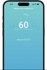 iPhone 15 Pro Max avec l'application CardioSecur Active pendant une mesure ECG.